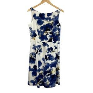Ann Taylor blue floral cotton sleeveless dress